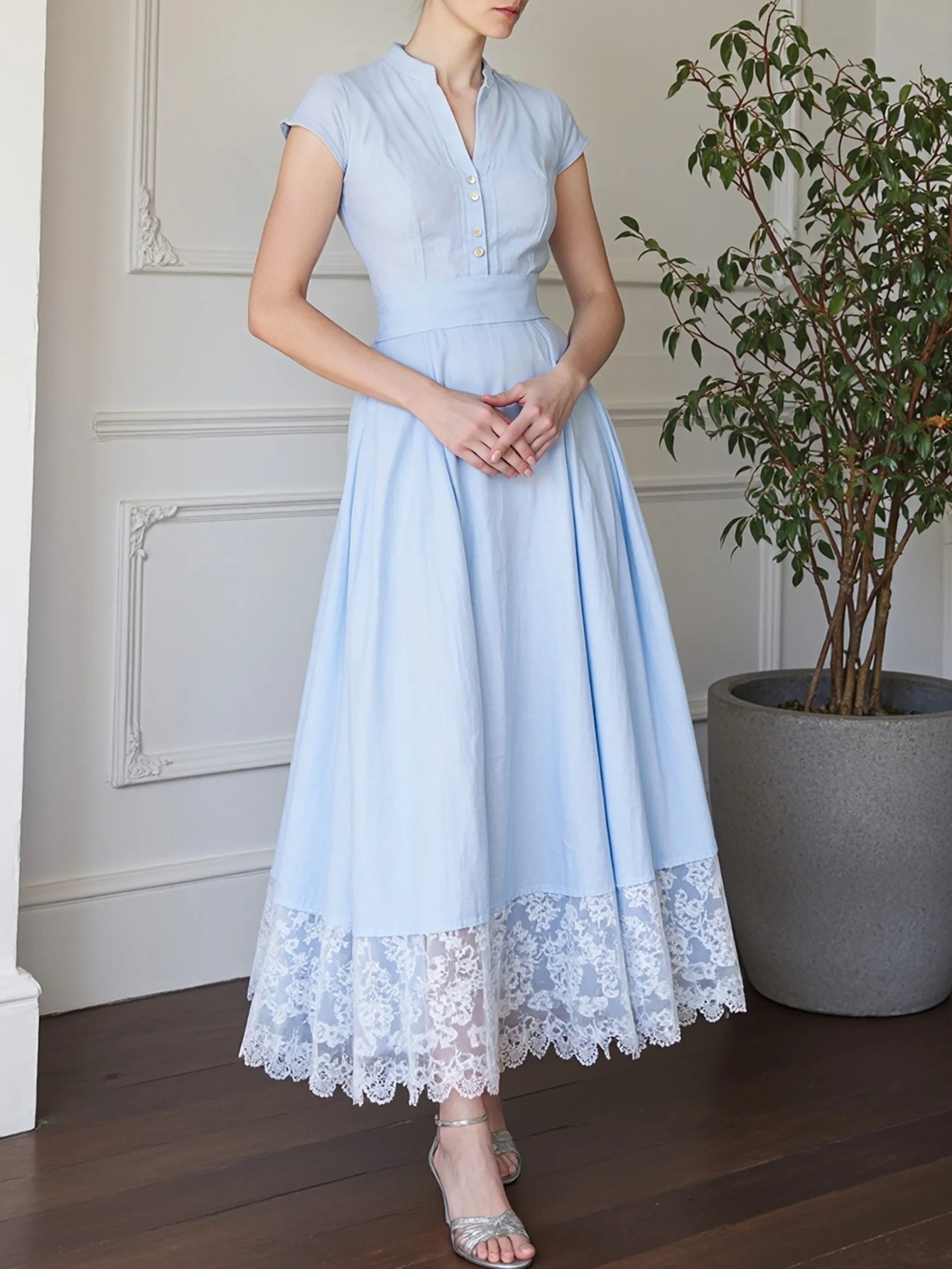 dress blues female navy Long Light Blue Prom Dress with Glitter Print Blue / XSmall
