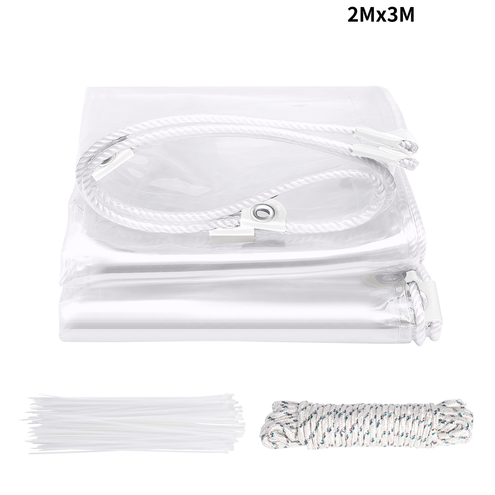 TEMU Topchances High-quality Pvc Transparent Tarpaulin With Reinforced Corners & Full Eyelets, With 10m Rope & 20 Cable Ties, Durable Cover For Patio