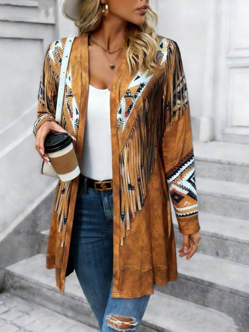 2026 fashion western print cardigan casual long sleeve coat