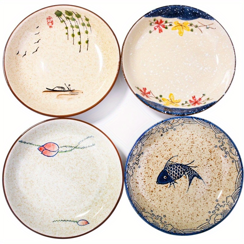 4pcs 7-inch Japanese Ceramic Plates, Perfect Blend Of Traditional And - Luxury Dining