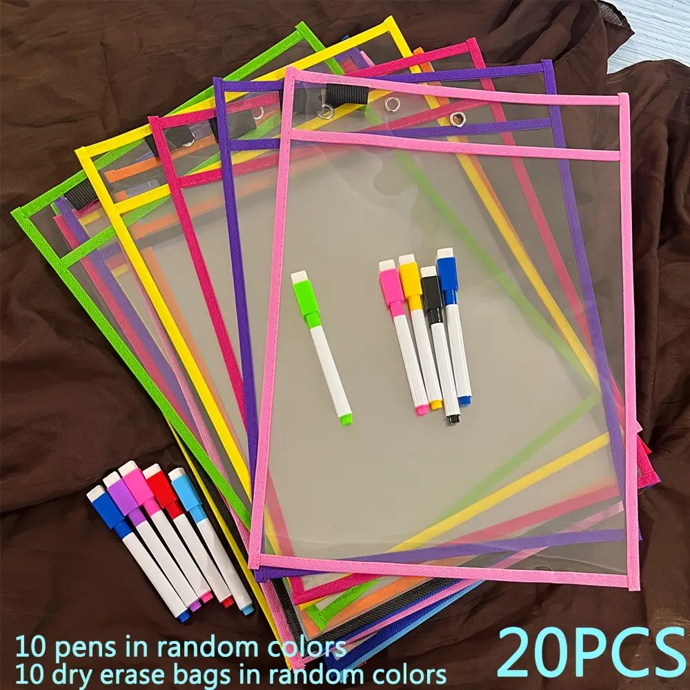 TEMU Reusable Large File Bag, Random Color, 35.61cm Long, With Dry-erase Pen, Multiple Colors, Practical And Durable, Suitable For Teachers' Teaching