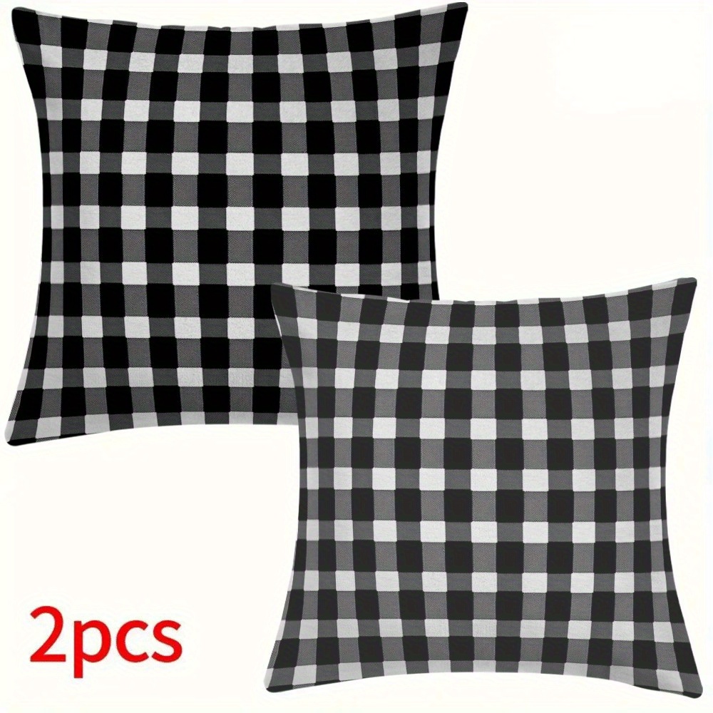 2 pack modern black and white checkered flannel pillow covers 18x18 inch machine washable zippered   cases for sofa bed outdoor   pillow inserts not included details 9