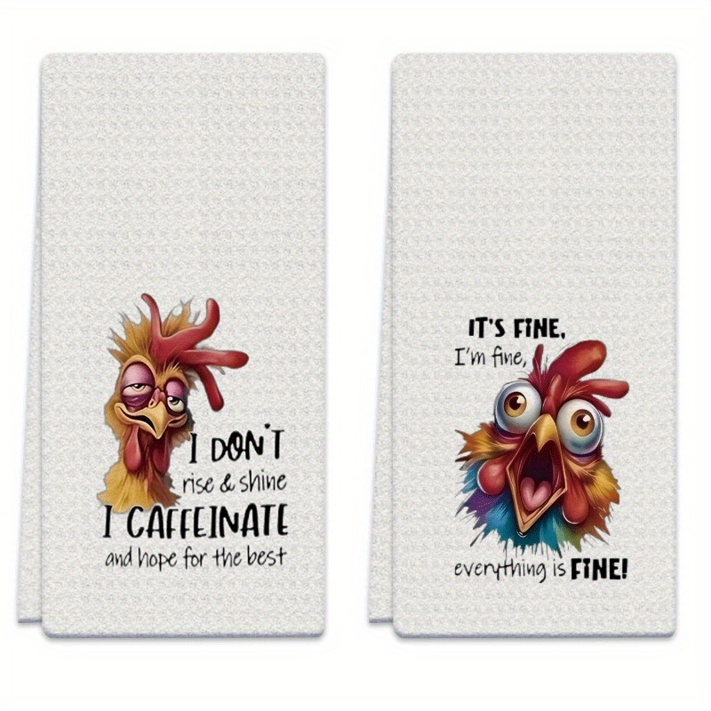 TEMU 2pcs Dish Towels 18x26 Inches Chicken, , Text Fiber Absorbent Kitchen Hand Towels, Suitable For Home Kitchen Cooking, Baking, Bathroom Cleaning,