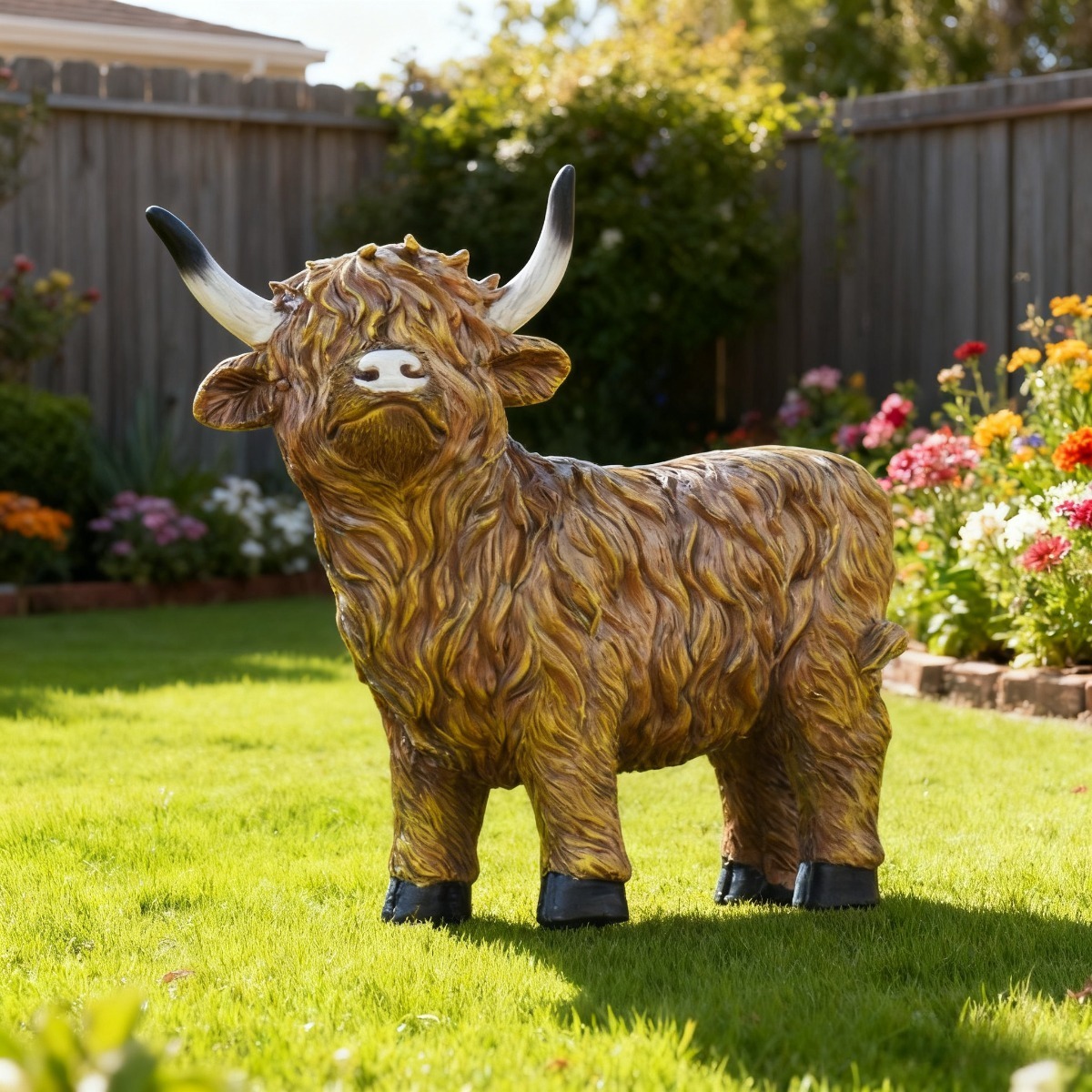 E-shop Bezaubernde Highland-Kuh Harz Außenskulptur | Tierdekorationen für Zuhause, Balkon, Garten, Hof, Rasen, Bauernhausdeko, Perfekte Geschenke für