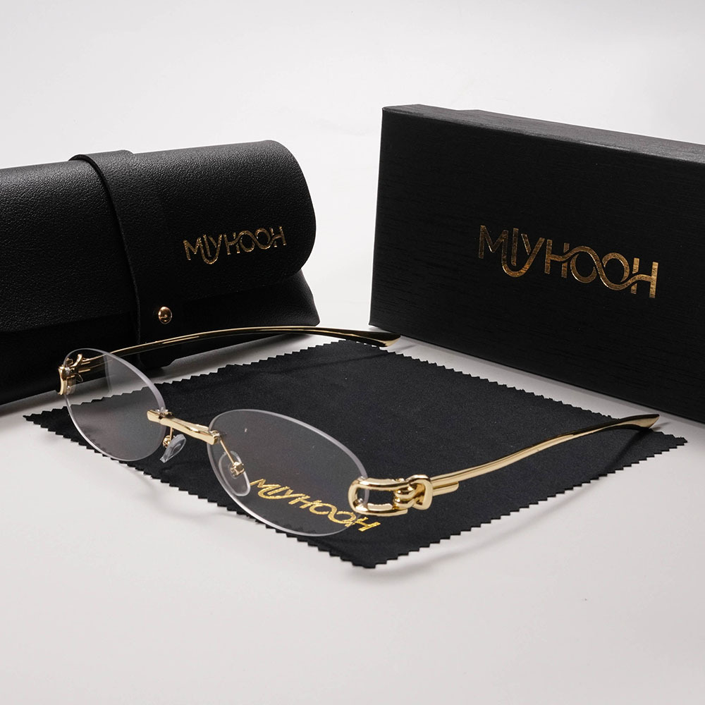 TEMU Mlyhooh Brand Premium New Oval Frameless Glasses Lanyard Small Frame Plain Glasses, With Exquisite Glasses Case, Unisex Glasses For Men And