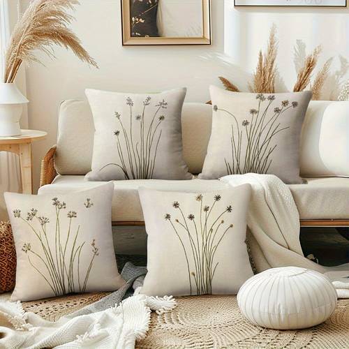 A Set of Four Natural-Themed Floral Throw Pillows, Designed for a Easy And Contemporary Home Aesthetic, Sofa Cushions Room And Bedding in