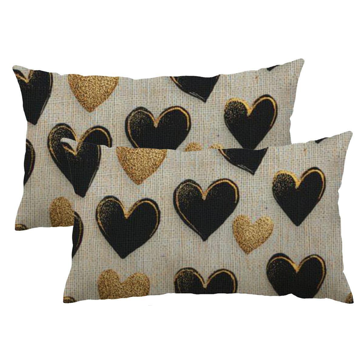 

2pcs, Valentine's Day Gift 2pcs Hearts Black Case Decorations For Home Sofa Linen 100% Pillow Cover 12x20 Inch