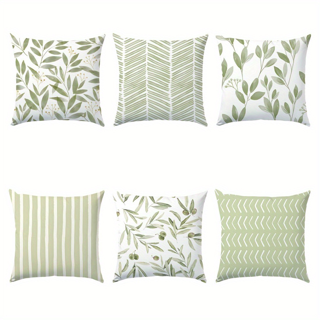 TEMU 2d Flat-6pcs Set Of 6 Sage Green Leaf Print Throw Pillow Covers Sofa Bed Decoration, Excluding Pillow Inserts, Suitable For Gardens, Courtyards,