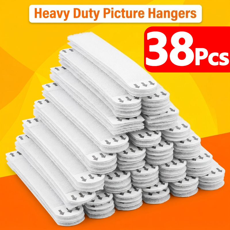 TEMU 38pcs Heavy-duty No-drill Waterproof Wall Hooks With Removable Adhesive Suitable For Drywall And Photo Walls, Pvc Picture Frame Hanging Strips,
