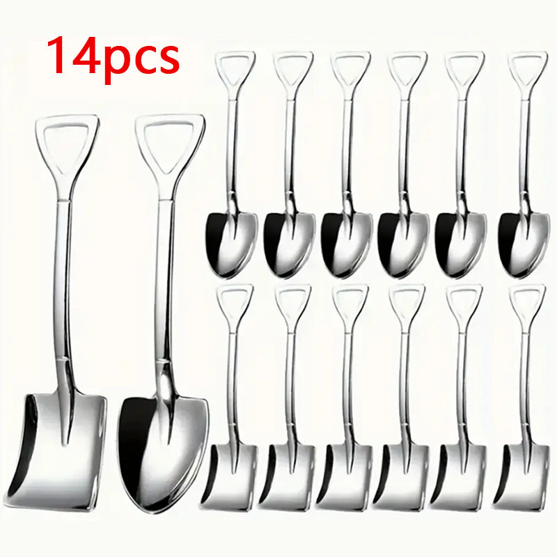 TEMU Stainless Steel Dessert Spoon Ice Cream Spoon, Elegant Shovel Shape, Suitable For Ice Cream, Cakes, Tiramisu, Etc., Modern Household Kitchen And Dining Utensils Kitchen Utensils