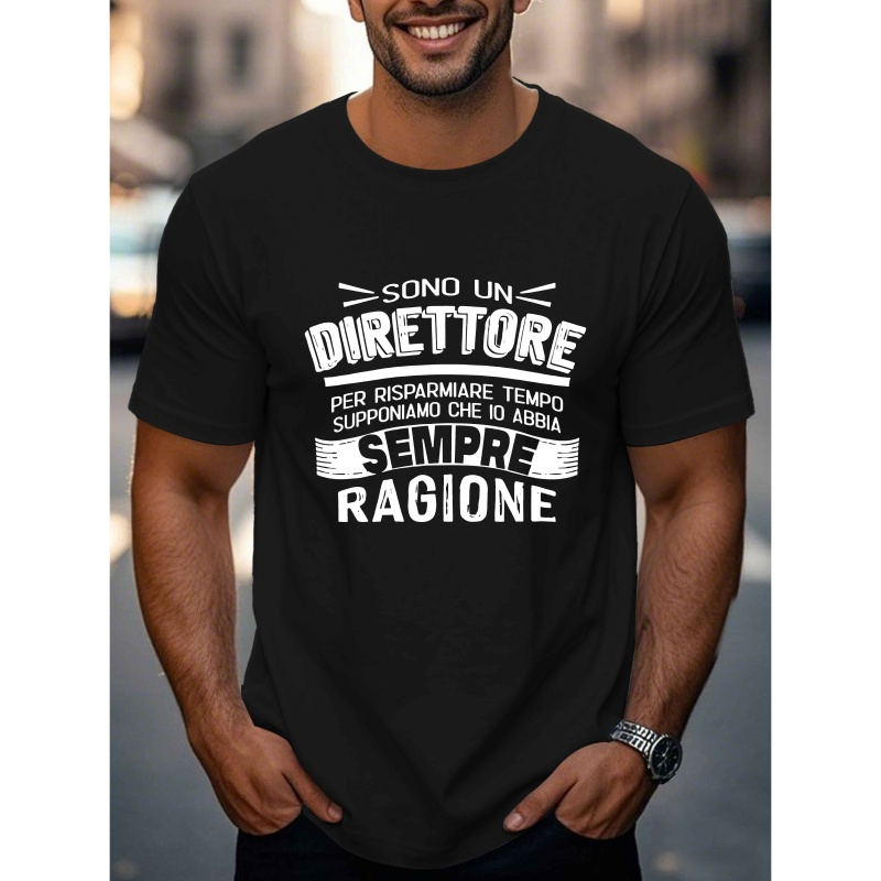 

Men's Italian Quote T-shirt, Funny Crew Neck Polyester Tee, Geometric Pattern, Regular Fit, Stretch, Knit Fabric, Summer Casual Top - 150gsm