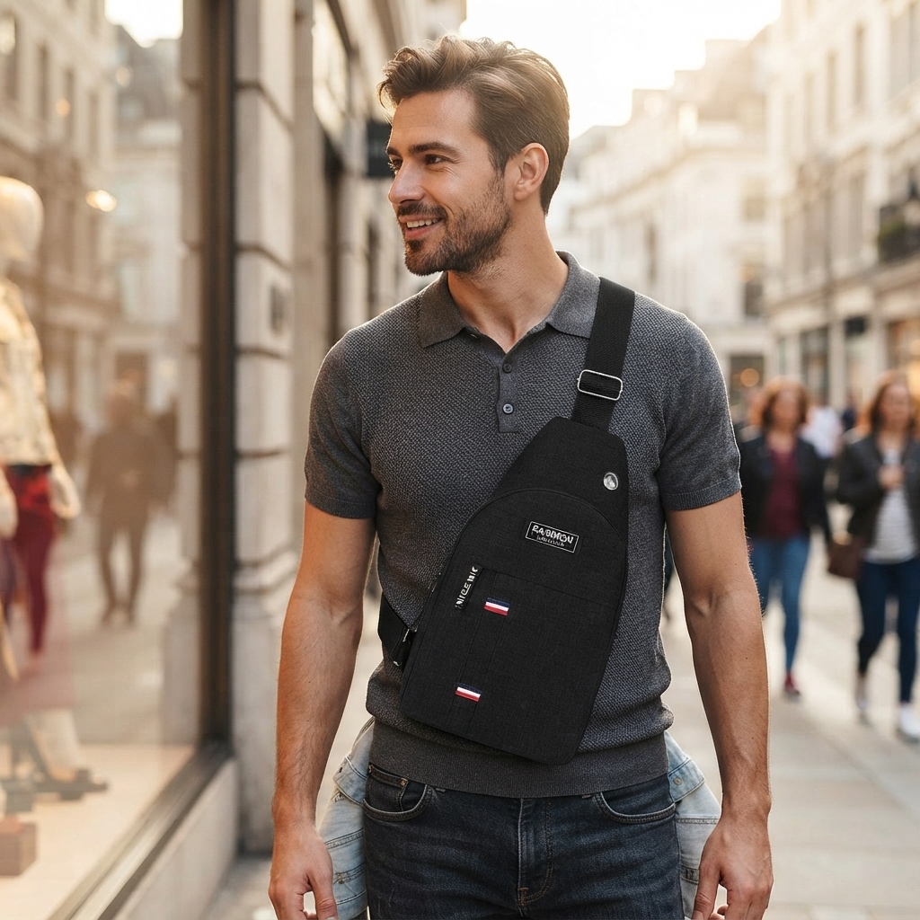 TEMU Men'-shoulder Bag, Large-capacity Business Crossbody Bag, Stylish Casual Canvas Bag, Multi-functional Commuter Backpack, Lightweight And Durable