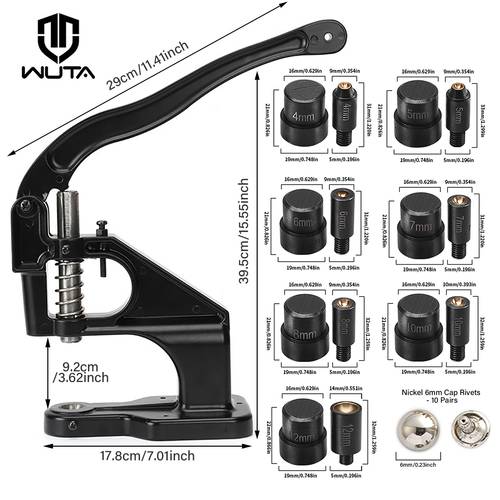 1 set hand press tool kit for snaps grommets press machine 4 10 12mm dies 10 set 6 nickel snaps mute alloy steel tool for leather canvas diy crafts