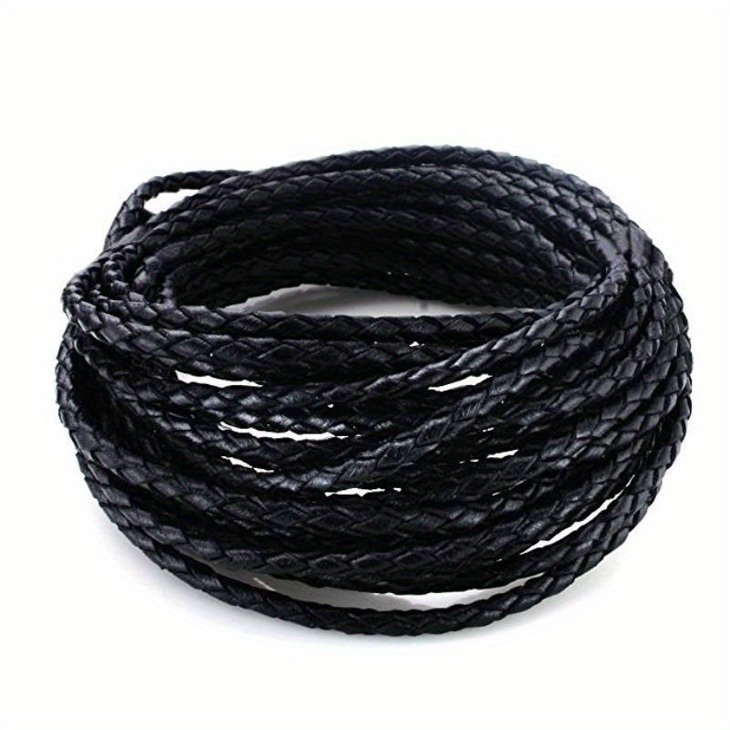 E-shop 1 Rolle 3,0 mm Rund geflochtene Bolo-Band aus PU-Leder – 3 m schwarzes nicht dehnbares Band für Armbänder & Halskettenherstellung, langlebiges