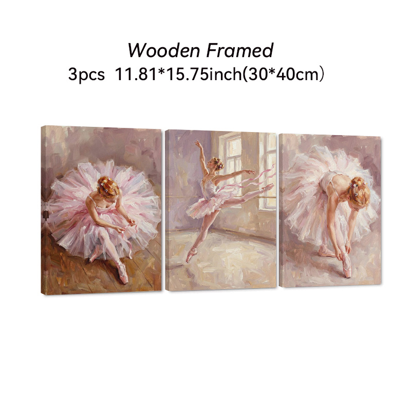 TEMU 2d Flat, 2d Flat, 2d/flat 3pcs Elegant Ballerina Oil Painting Wall Art, Dance Themed Canvas Decor, Ideal For Living Room Bedroom , Soft- Artwork