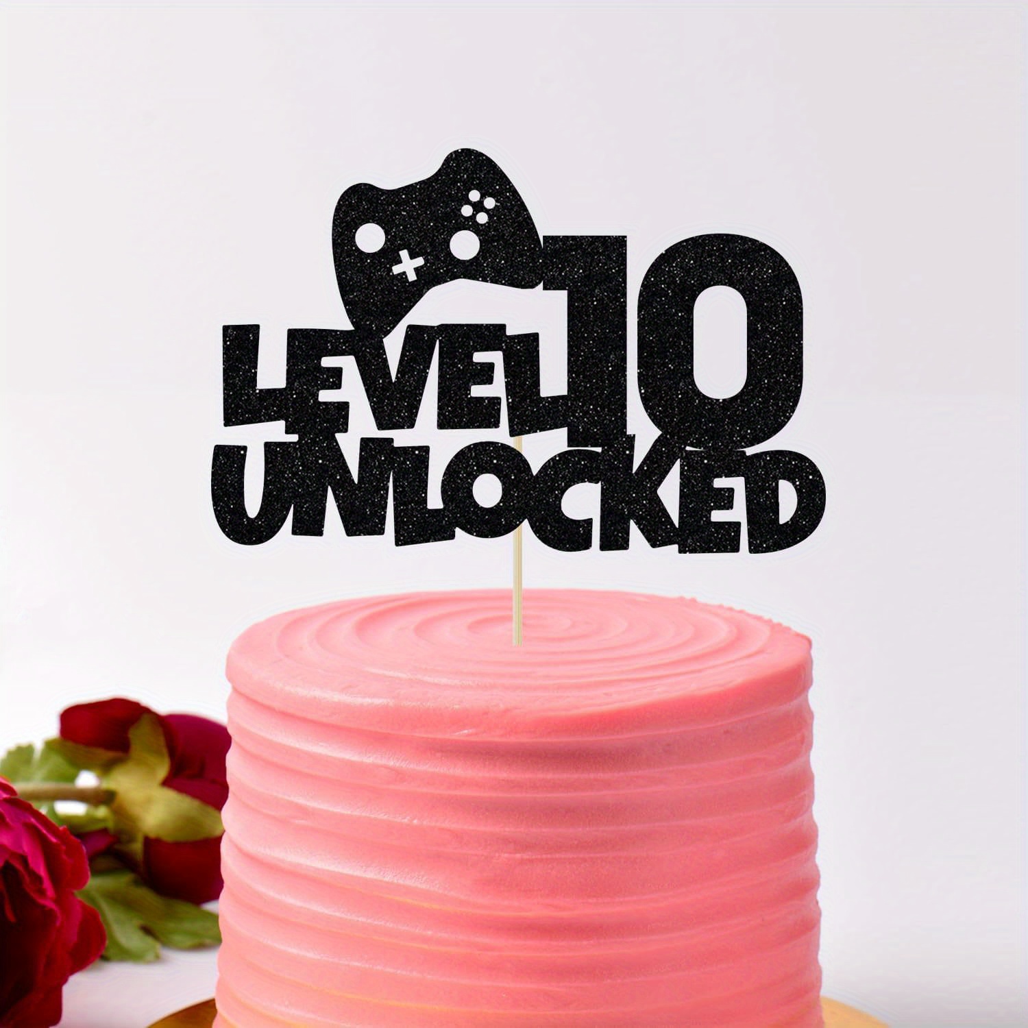Image of 1pc Unlocked Cake Topper - Gamer' 10th Birthday Cake Supplies, Level Up 10th Birthday Party Decorations Black，halloween，christmas