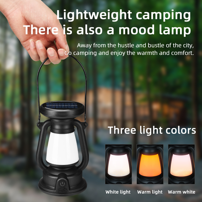 2pcs Portable LED Solar Handheld Light, LED Tent Lantern, Solar/Usb Rechargeable Work Light with Hook, Bright Night Lighting Flashlight for Camping, Hiking, Traveling, Fishing, Gatherings, And Power Outage Emergency Tools