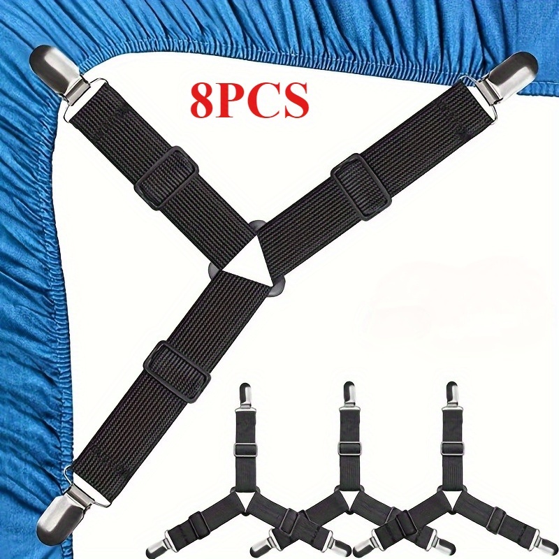 TEMU 8pcs Heavy-duty Elastic Fitted Sheet Straps With Metal Clips - Anti-slip Mattress Securing Fasteners, Adjustable Stabilizing Fasteners, Suitable