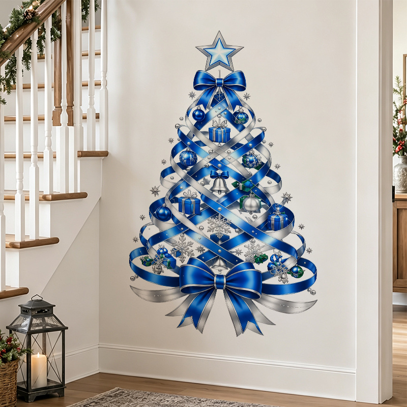 TEMU 1 pièce Autocollant mural sapin de Noël 40*60cm, Autocollant mural sapin de Noël avec et argenté, Peinture murale autocollante en PVC pour