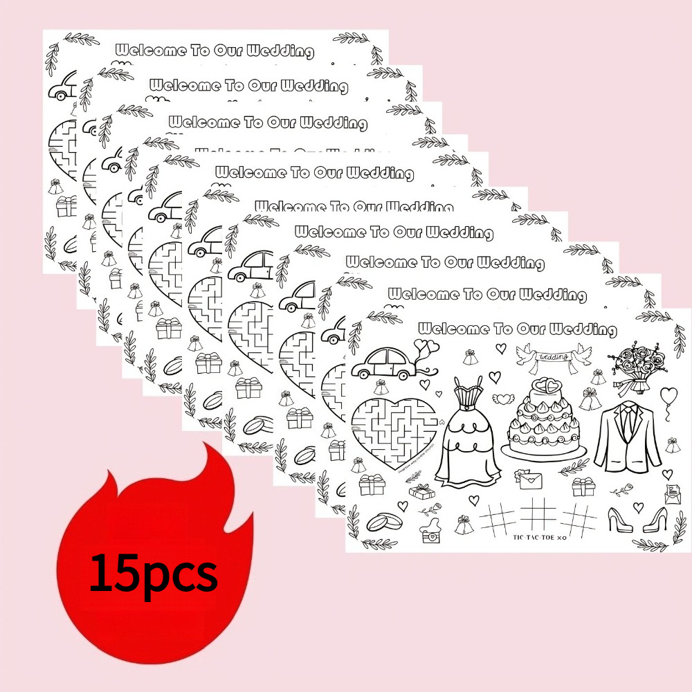 TEMU 15pcs Wedding Coloring Cards - "welcome To " Themed Coloring Sheets, Perfect For Wedding Receptions, Bridal Showers, Wedding Favors, And Wedding