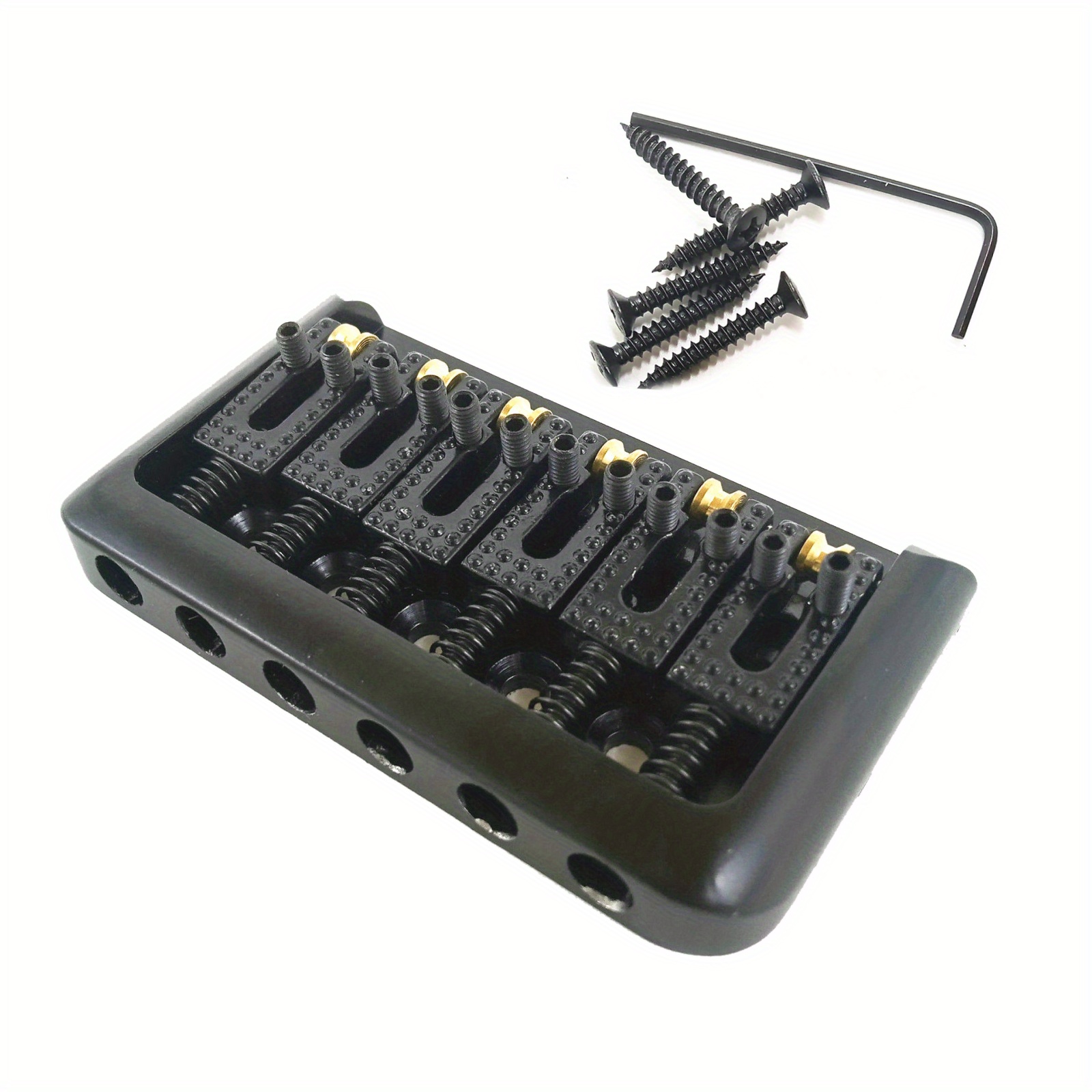 1pc Black Zinc Alloy Electric Guitar Roller Saddle Bridge with Wrench & Screws - 6-String Adjustable Intonation & Height, Fully Adjustable Saddles for Precise String Leveling, Hardtail Bridge Design | Precision Tuning Setup, Guitar String Bridge