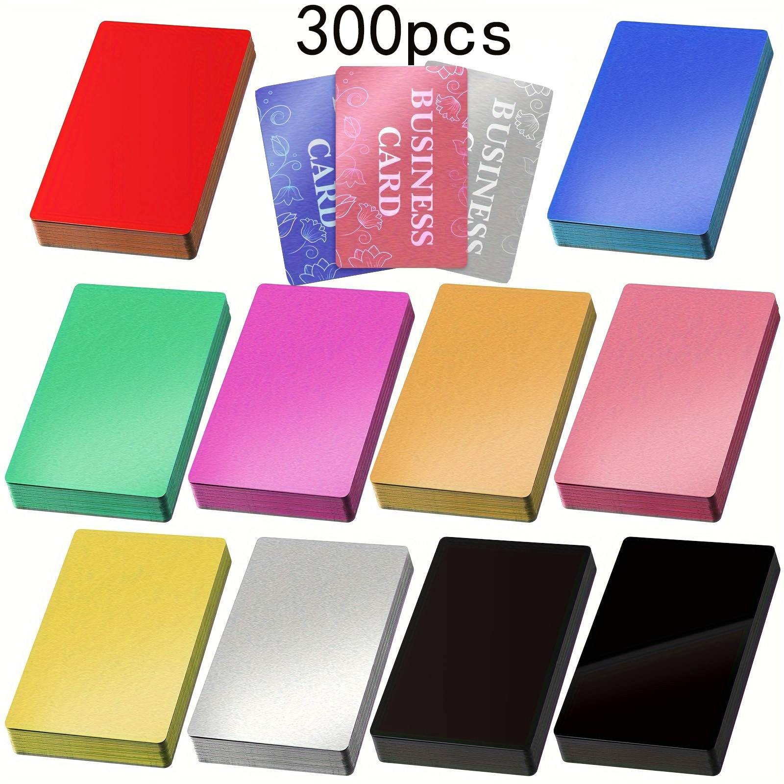 Dofiki 300pcs Glossy Colorful Business Card Aluminum Cards (86x54x0.21mm), For Laser Engraving Diy Cards, Vip Cards Business Cards, Holiday Greeting Card Gifts (multicolor)