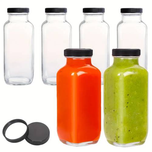 2 4pcs 16 oz glass juice bottles with lids reusable square beverage containers empty beverage bottles for juicing smoothies water milk suitable for summer outdoors camping