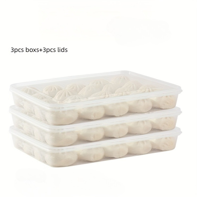 Image of 3pcs Large Capacity Food Storage Containers With Lids, Leak-proof And Anti-tipping, Suitable For , Dumplings, Bbq, Vegetable Prep Boxes, Sealed Storage Jars, Microwave And Refrigerator Safe, Hand Wash