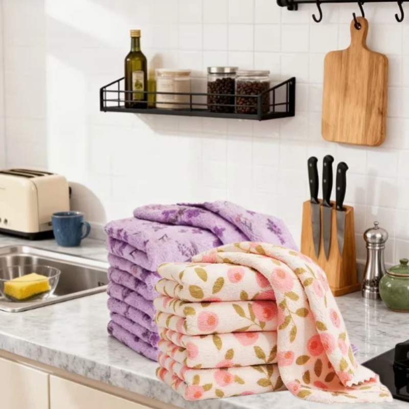 E-shop 16 Stück wiederverwendbare Geschirrtücher, 25 cm x 25 cm, Reinigungstücher, Korallen-Reinigungstücher, Mehrzweck für Küche, Wohnzimmer,