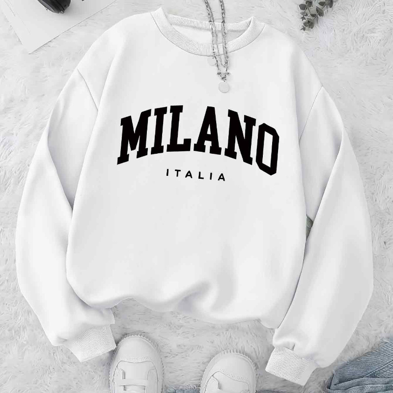 

1pc Women's Casual Pullover Sweatshirt, Polyester Round Neck Long Sleeve With Letter Print, Fashionable Knit Jumper For Autumn/winter