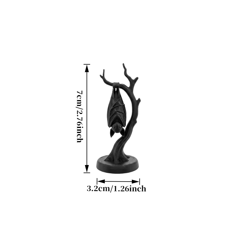 TEMU 1pc Vintage Dead Branch Bat Mini Statue, Halloween Themed Decor Mini Diorama Miniature Model, Black Hanging Bat On Withered Branch Ornament,