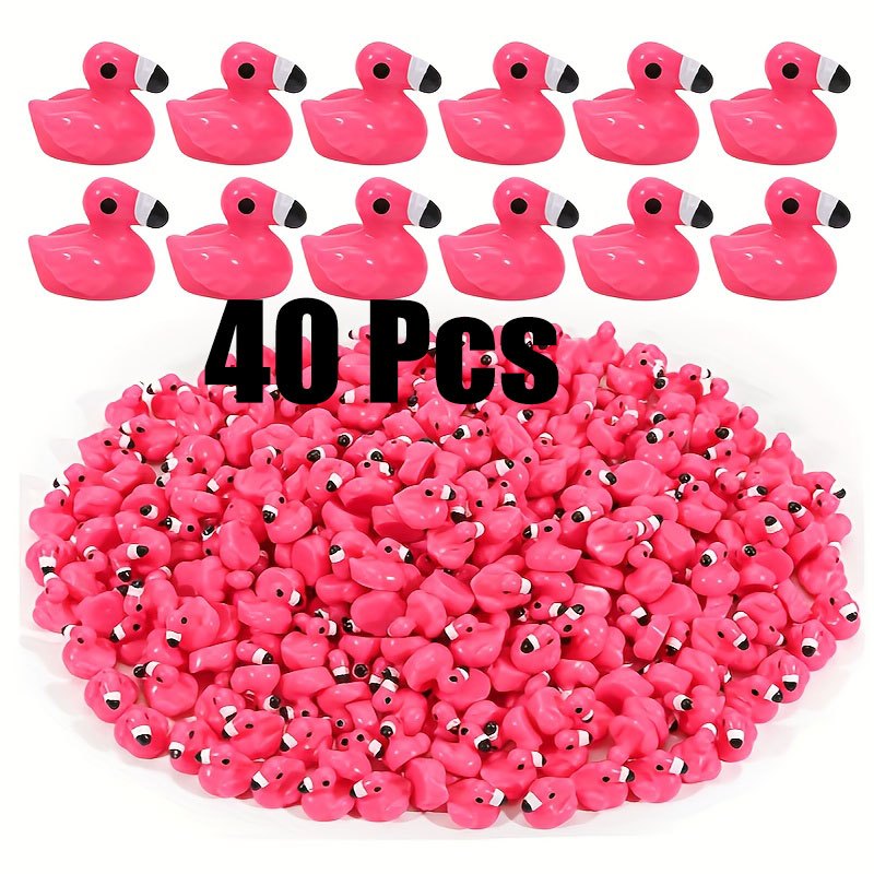 TEMU 40pcs Mini Resin Flamingo Statues - Pink Flamingo Figurines Suitable For / Decor, Realistic Bird Dolls For Terrariums, Aquariums, Gardens,