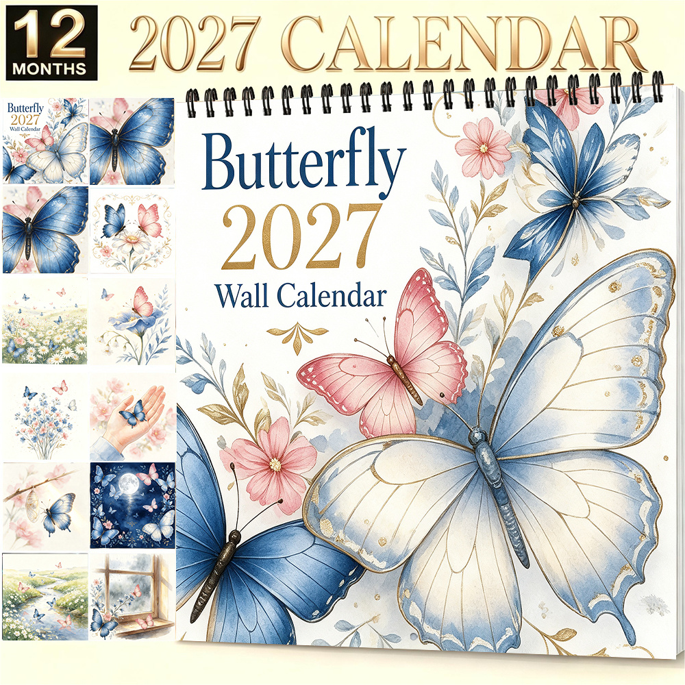TEMU Calendrier mural 2027 papillons aquarelle - Agenda mural mensuel à suspendre 8,3x8,3 pouces, convient pour la décoration de et du bureau, cadeau