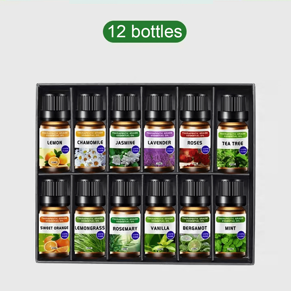 TEMU 12 X 10ml Essential Oils Set - 12 Fragrances For Diffuser Relaxation | Natural Aromatherapy Oils