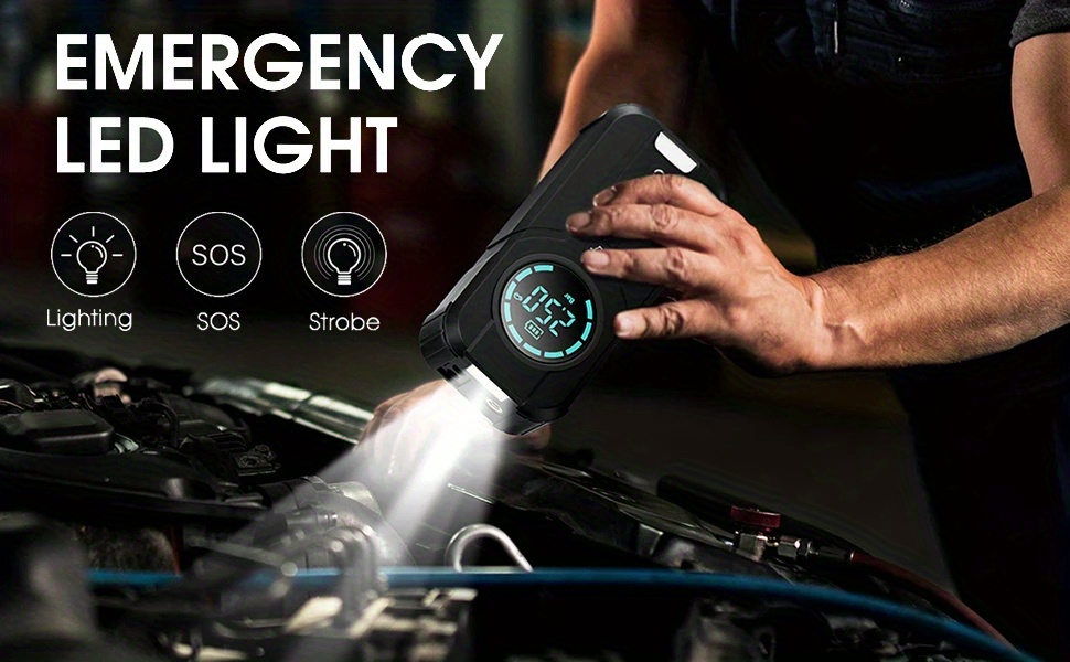 1000a portable car jump starter with air compressor 150psi tire inflator 14 8v jump box battery booster with   fixture charger 3 emergency lights   usb type   portable power supply car jump starter details 3