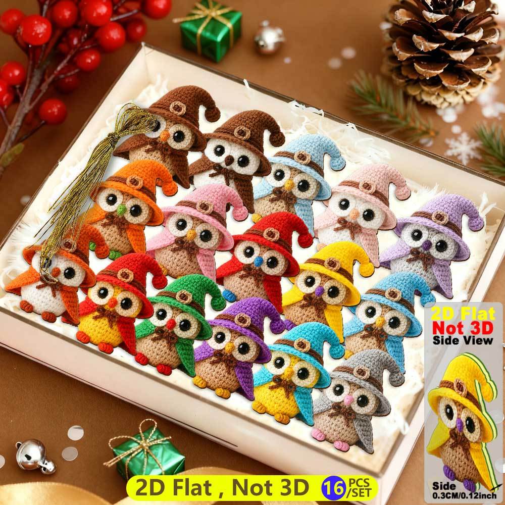 TEMU 2d Flat - 16 High-quality Wooden Colored Wizard Hat Owl Hanging Decorations In 2d Design, Featuring A Unique And Adorable Shape. Perfect As A