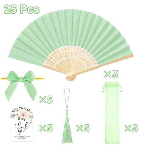15pcs 25pcs wedding fan favors with transparent tulle bags bow tassel gift cards handheld folding fans suitable for bridesmaid gifts wedding party decorations bridal shower return gifts bows tassels for photo props for brides