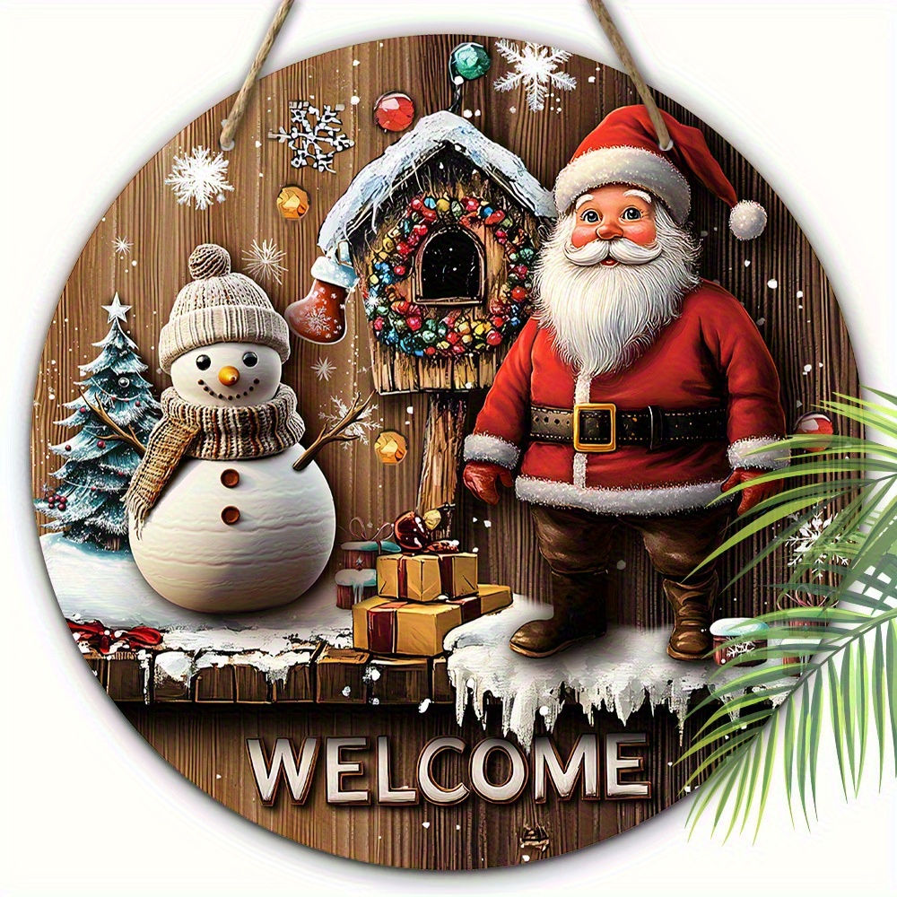 TEMU Plat 2D, Panneau de décoration de Noël vintage en bois 1 pièce, avec Père Noël et de neige, électricité requise, décoration murale et le jardin,