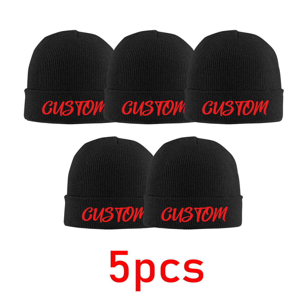 

5/10/15 Pack Custom Black Knit Beanies - Personalized Embroidered Hats, Ideal Valentine's Day Gift, Textile Material ≥80%, Non-woven Fabric, Hand Wash/ Only