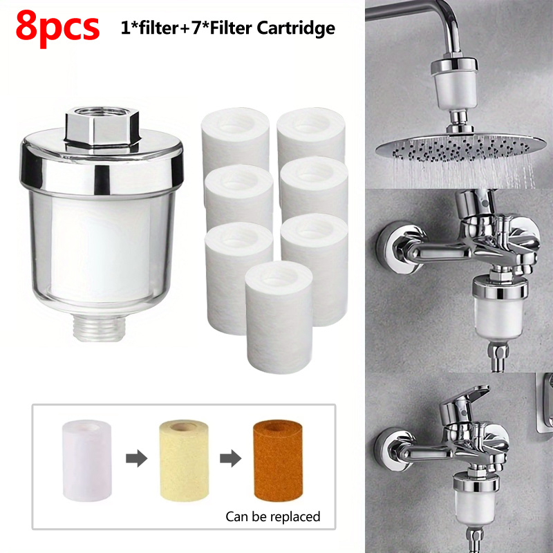 TEMU 8pcs (1pc Filter And 7pcs Filter Elements) Effective Shower Filter, Bathroom Shower Head Filter With Replacement Cartridges, Designed To Hard