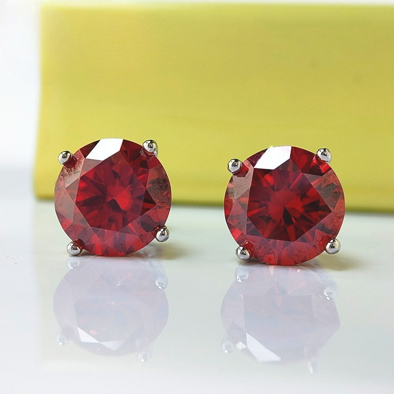 Women's Fashionable Red Moissanite Earrings, Copper Design