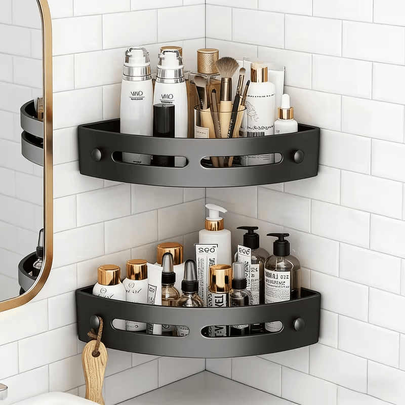 TEMU 2pcs Corner Bathroom Shelves, No Drilling Required, Punch-free Shampoo Holder, Stores 6 Bath Products, Bathroom Shelf, Bathroom Organization And