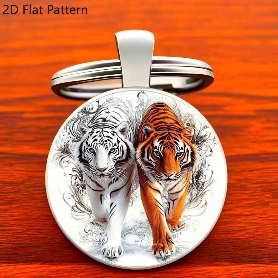 TEMU 1pc 2d Flat Tiger Alloy Key Chain | Ideal Gift For , Thanksgiving, Father's Day, Teacher's Day, Mother's Day, Vintage Style, Alloy Material