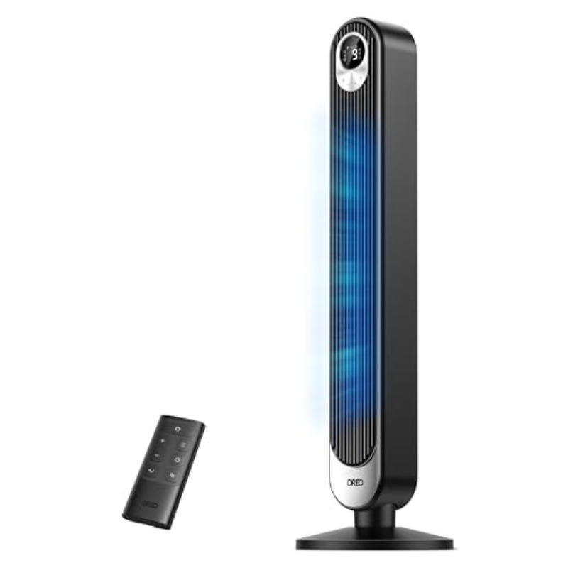 Bedroom Tower Fan,   Motor, 28 Ft/S,   Quiet Oscillating Bladeless Fan with Remote, 9  , 4  , 12H Timer, LED Display, Standing Floor Fan Powerful for Indoor Home Office Room