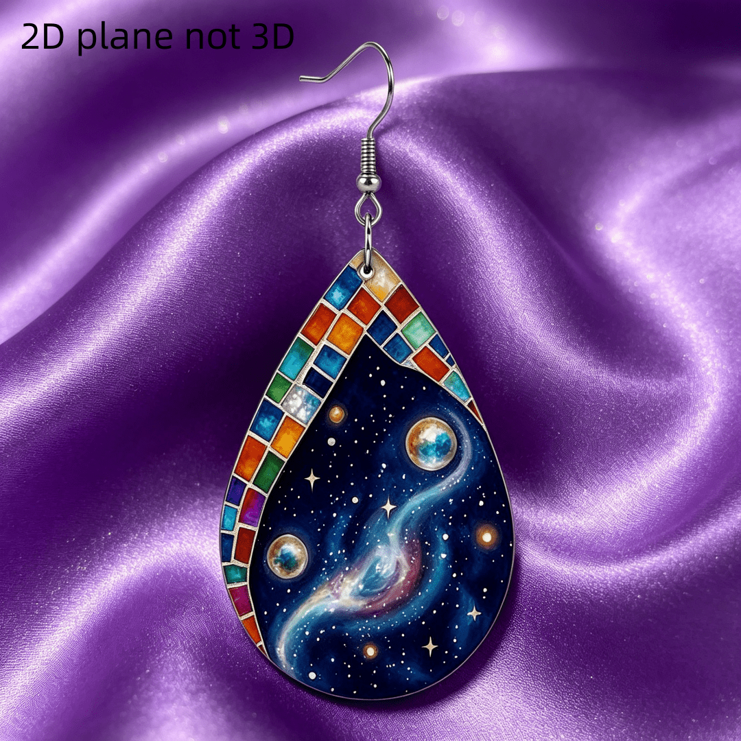 Women's Galaxy Space Planet Mosaic Teardrop Dangle Earrings