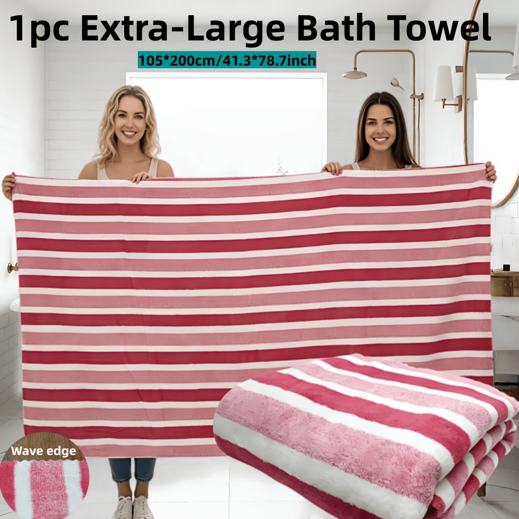 TEMU 1pc Extra Large/large Bath Towel, Size: 105 X 200cm(41.3 X 78.4in)/ 70 X 140cm(27.5 X 55.1in), 300 Gsm Coral Fleece, Super Absorbent And , For