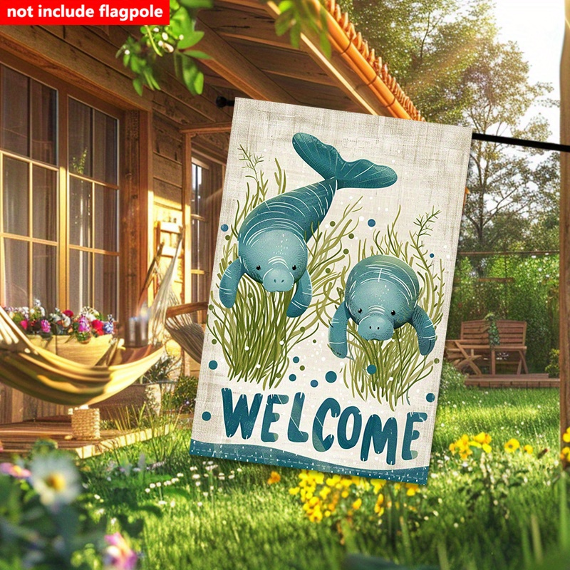 TEMU 1pc Double Sided Garden Flag Decorative Seagrass Garden Welcome Flag For Outdoor Display Or Patio