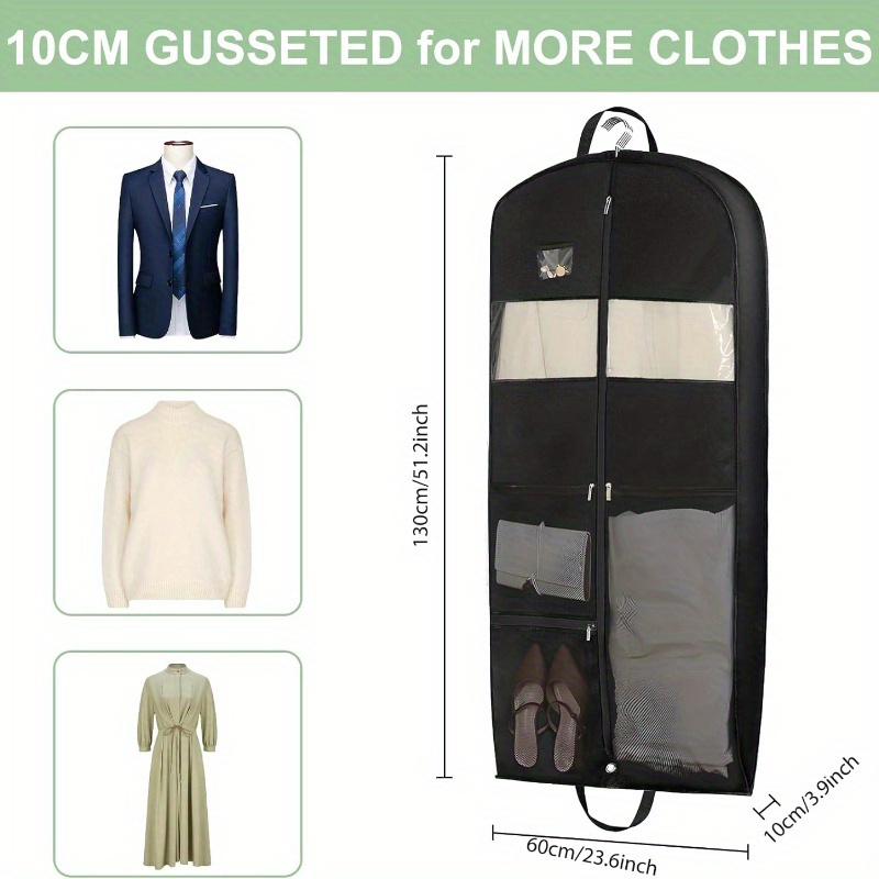 durable canvas garment bag for suits dresses coats travel storage organizer with transparent window zippered pockets multi compartment shoe storage sturdy handles foldable clothes cover travel garment bag sleek garment bag zippered compartments clothes organizer storage details 2