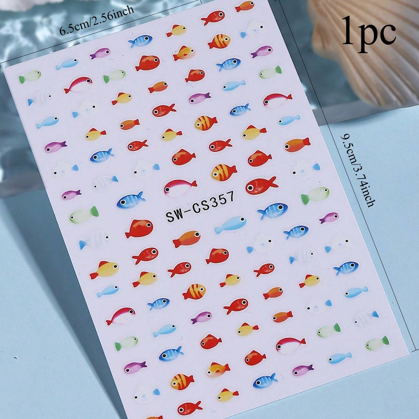 Image of 1pc Spring/summer 3d Nail Art Stickers - Featuring Cute Little Fish, Pufferfish, And Other Marine Animals. Perfect For Women And For Nail Decoration
