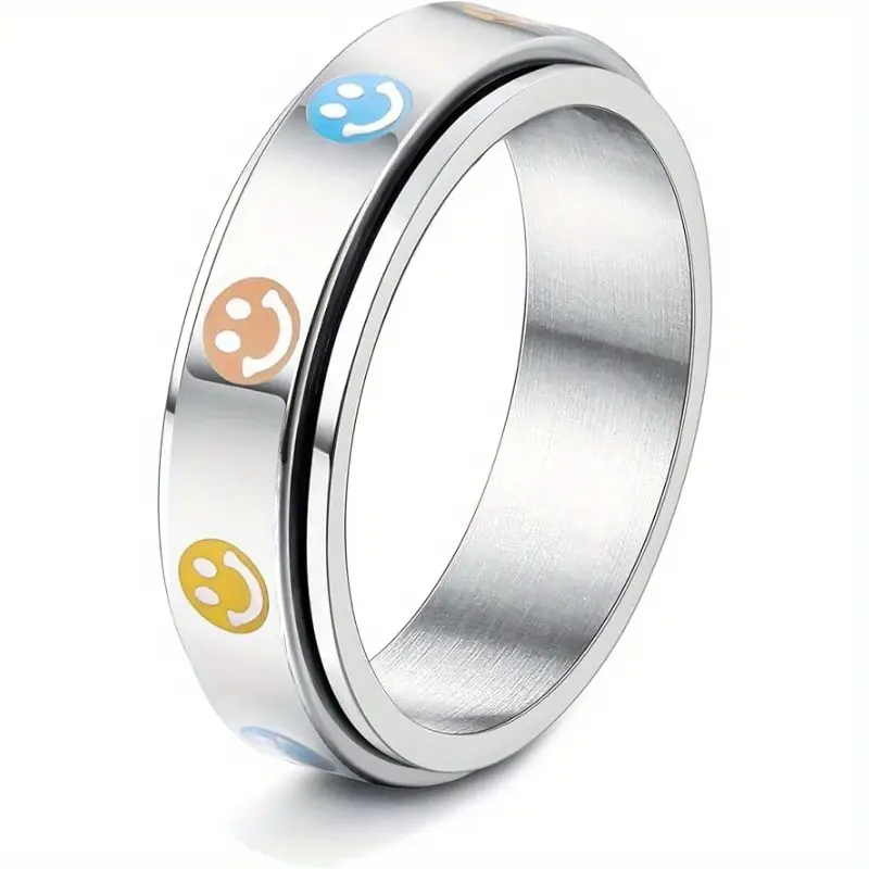 1pc stainless steel spinner rings for anxiety fidget band rings for women men flower happy face ring stress relieving reduce anxiet Product details 7